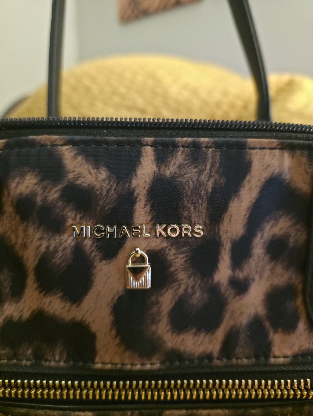 Michael Kors Leopard Satchel in Brown and Black with Gold Accents
